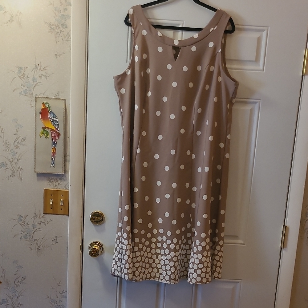Elegant Tan Polka Dot Midi Dress